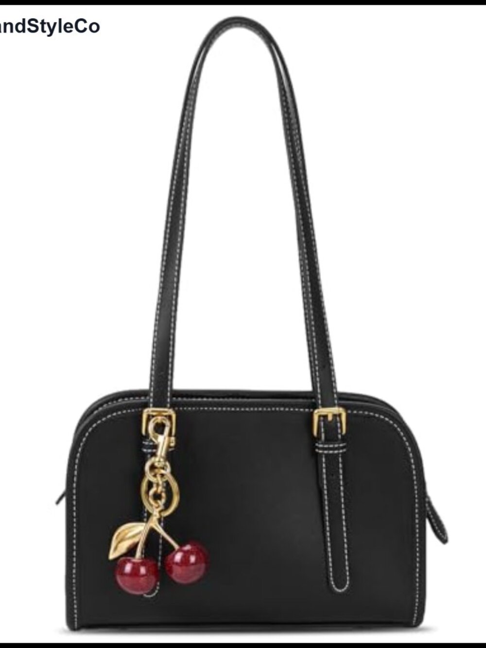 Faux Leather Swing Shoulder Bag with Cherry Pendant Zip Handbag